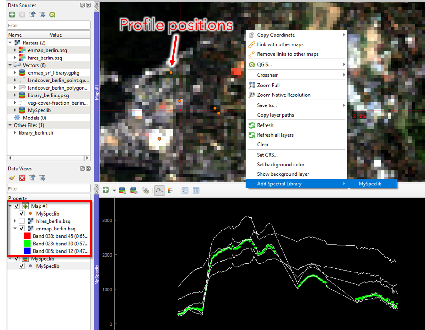 Example Map canvas and spectral profiles